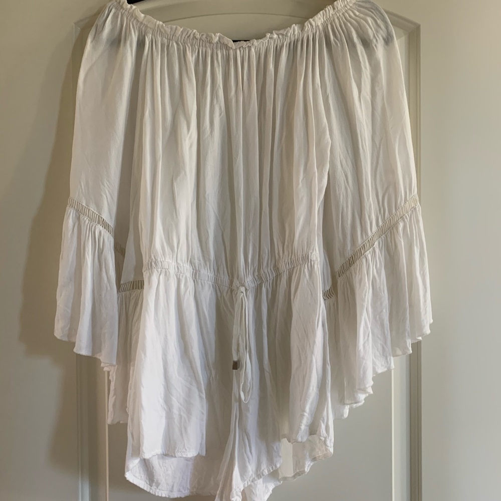 Off the shoulder peasant sleeve romper